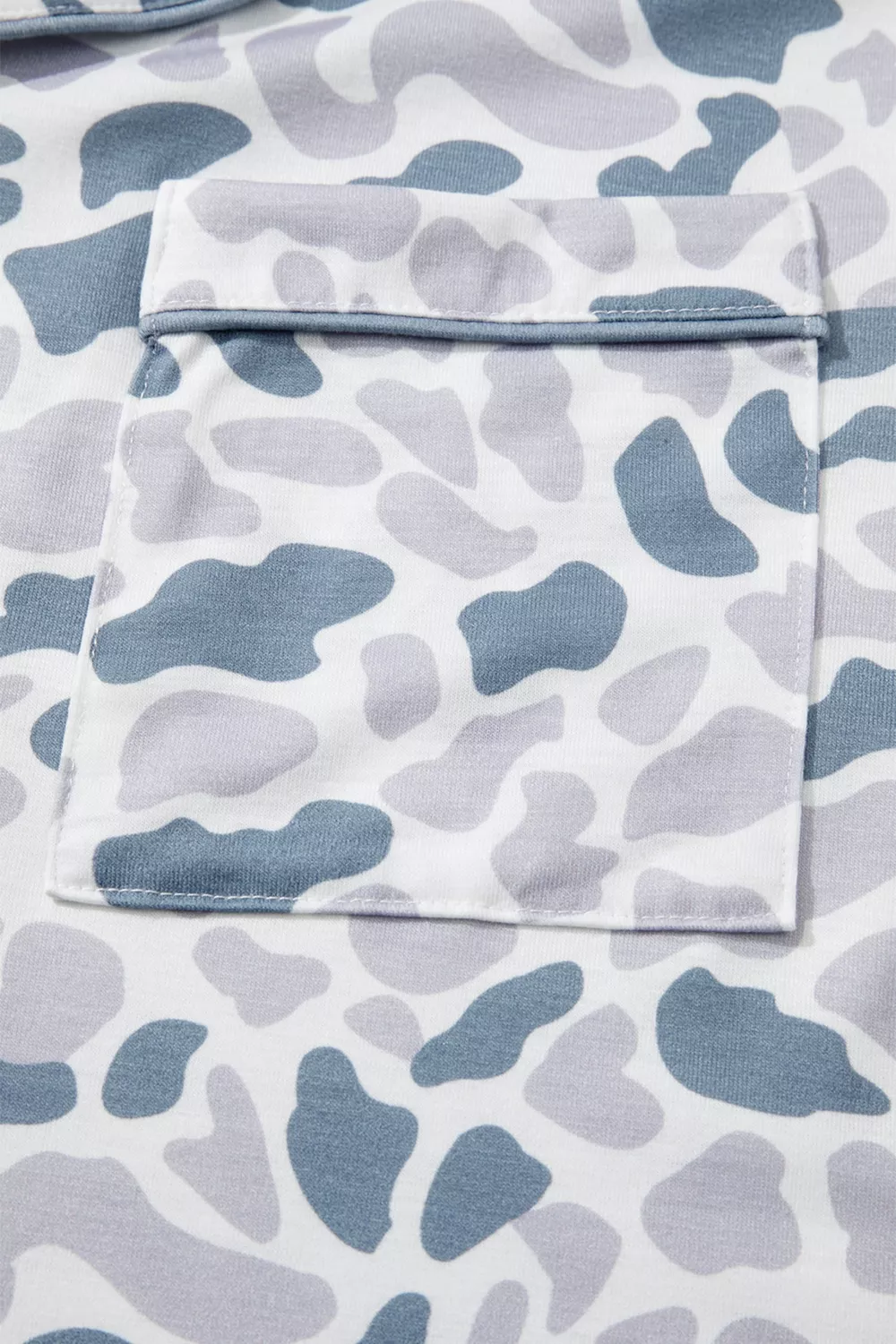 Camouflage Print Lapel Shirt Drawstring 2pcs Short Pajama Set, image 9