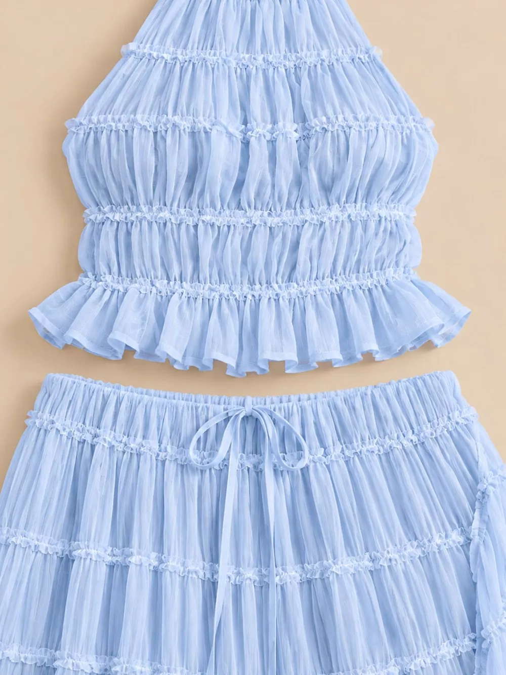 Boho Chic Ruffled Halter Crop Top and Maxi Skirt Set, image 30