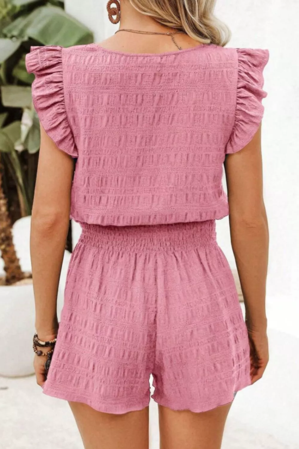 Ruffled Sleeve Textured Top and Shorts Two-Piece Set, image 3