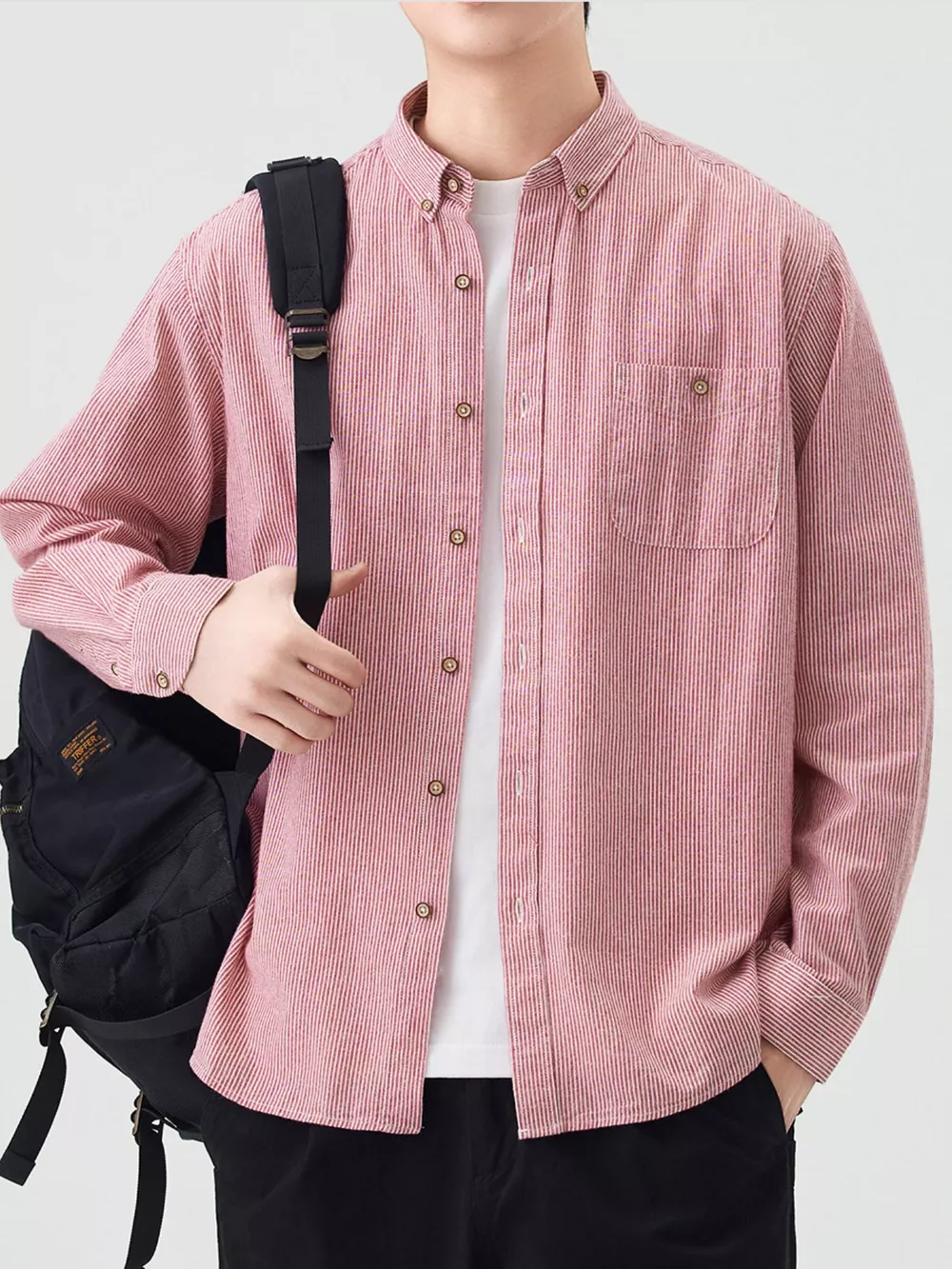 Men's Full Size Casual Striped Corduroy Shirt Plus Size, image 4