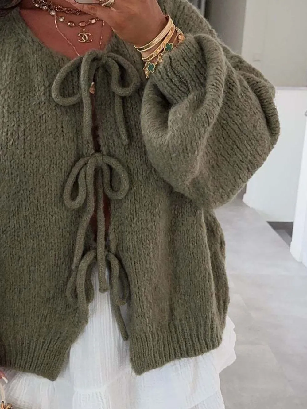 Cozy Bow-Tie Front Knit Cardigan, image 26