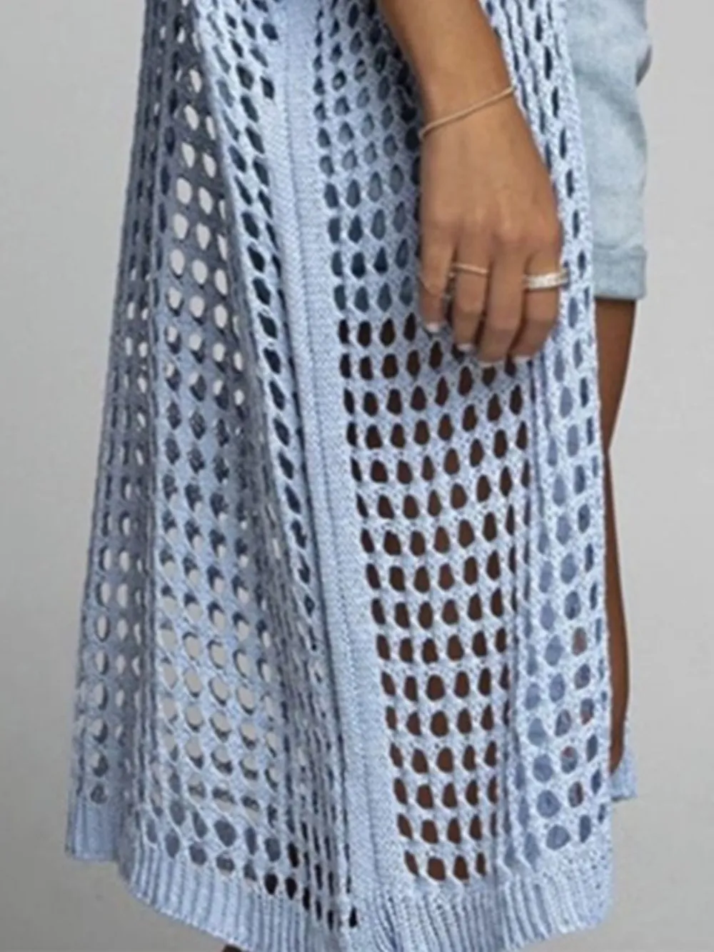 Openwork Open Front Three-Quarter Sleeve Cover Up, image 11