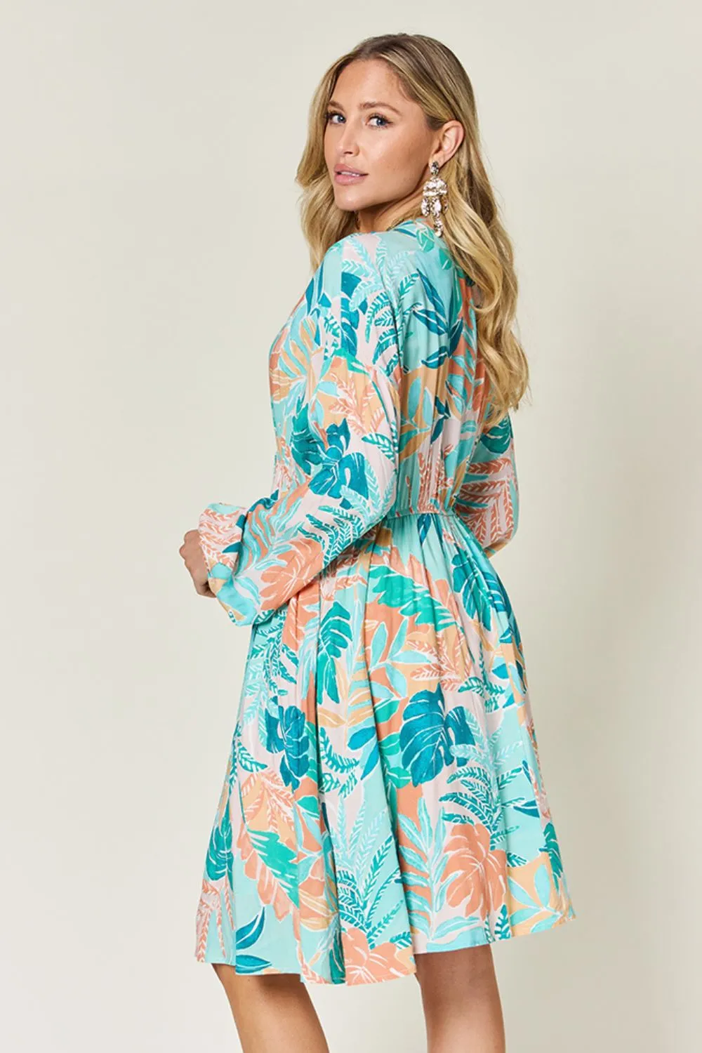 Full Size Printed V-Neck Drawstring Dress, image 6