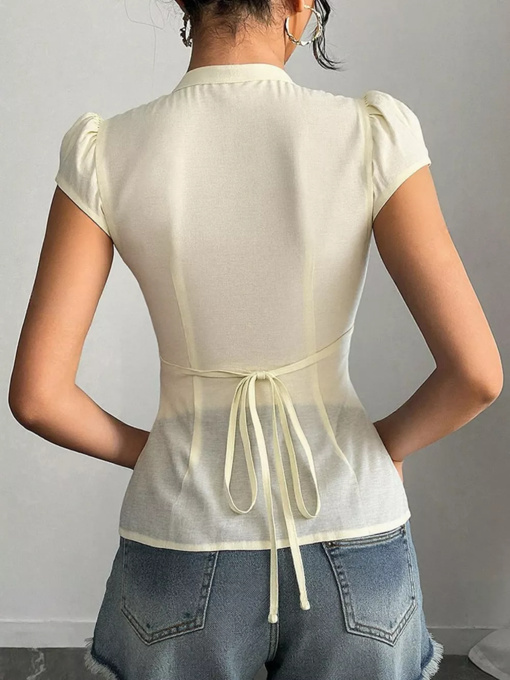 Button Up Cap Sleeve Shirt, image 5