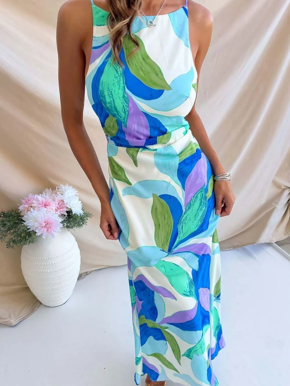 Printed Backless Sleeveless Maxi Dress, image 12