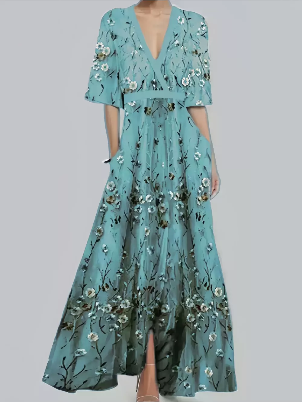 Floral Print Half Sleeve Maxi Dress with Pockets, image 5