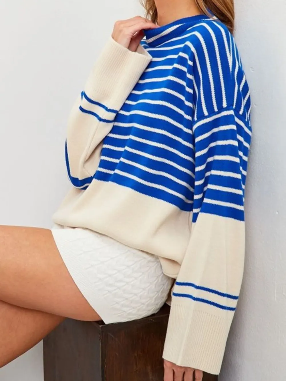 Striped Mock Neck Long Sleeve Sweater, image 7