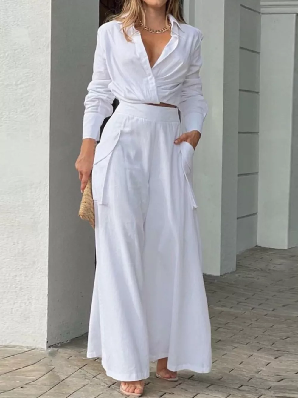 Long Sleeve Shirt and Wide Leg Pants Set, image 14