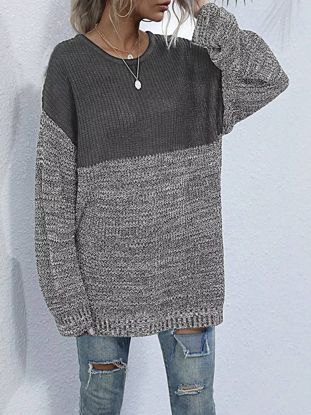 Color Block Long Sleeve Oversized Sweater, image 14