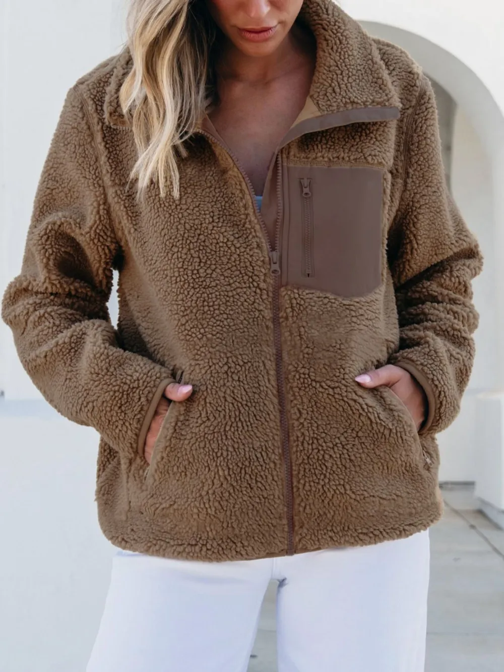Zip Up Long Sleeve Plush Jacket, image 4