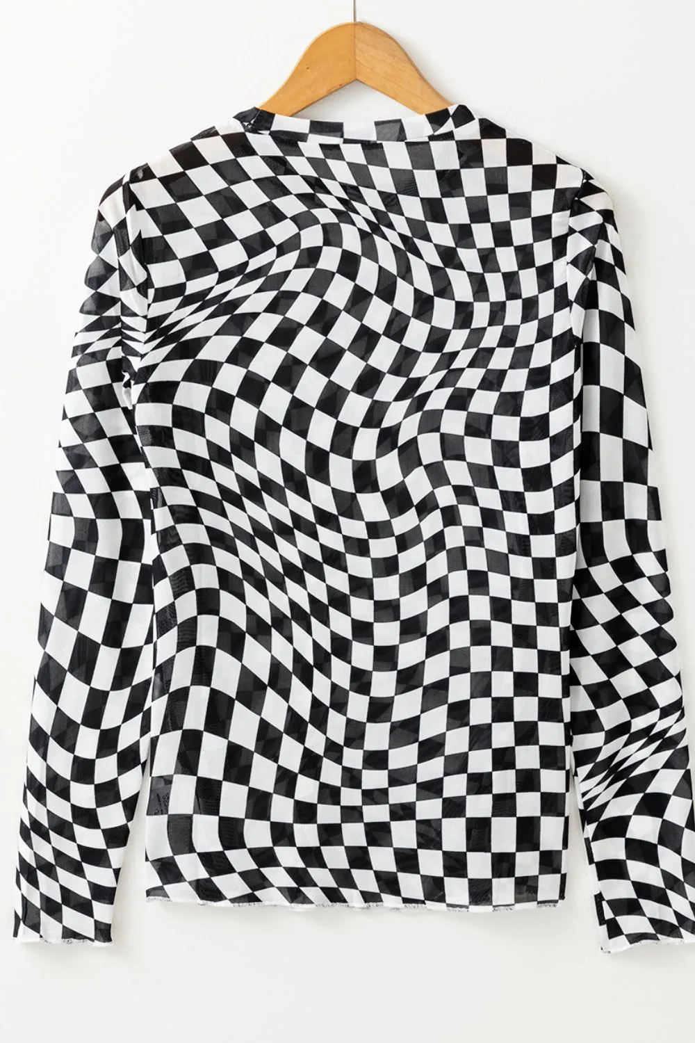 Checkered Mock Neck Long Sleeve Blouse, image 16
