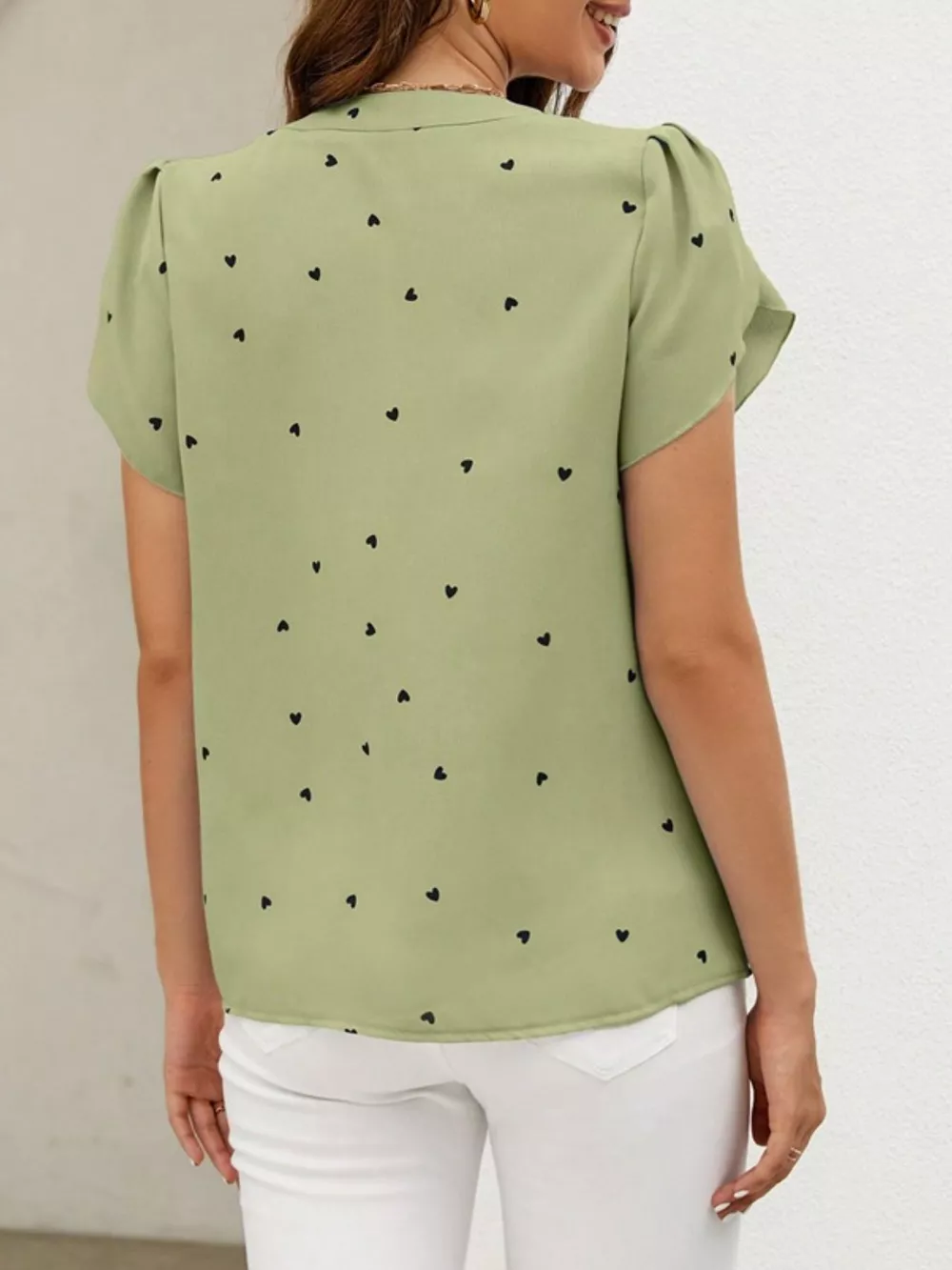 Heart Print Petal Sleeve Blouse, image 22