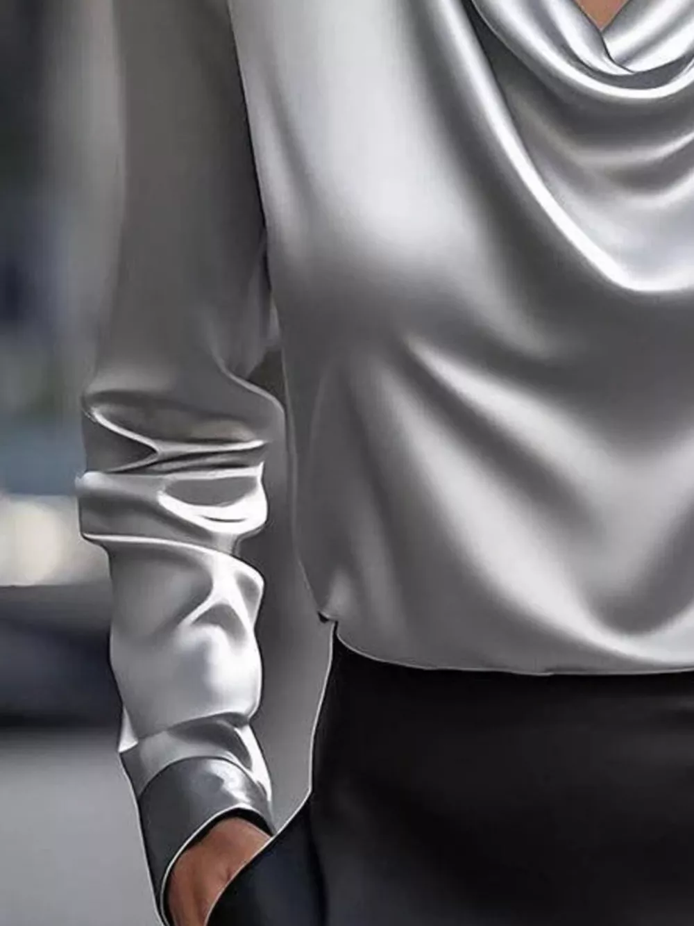 Full Size Satin Cowl Neck Long Sleeve Blouse Plus Size, image 10