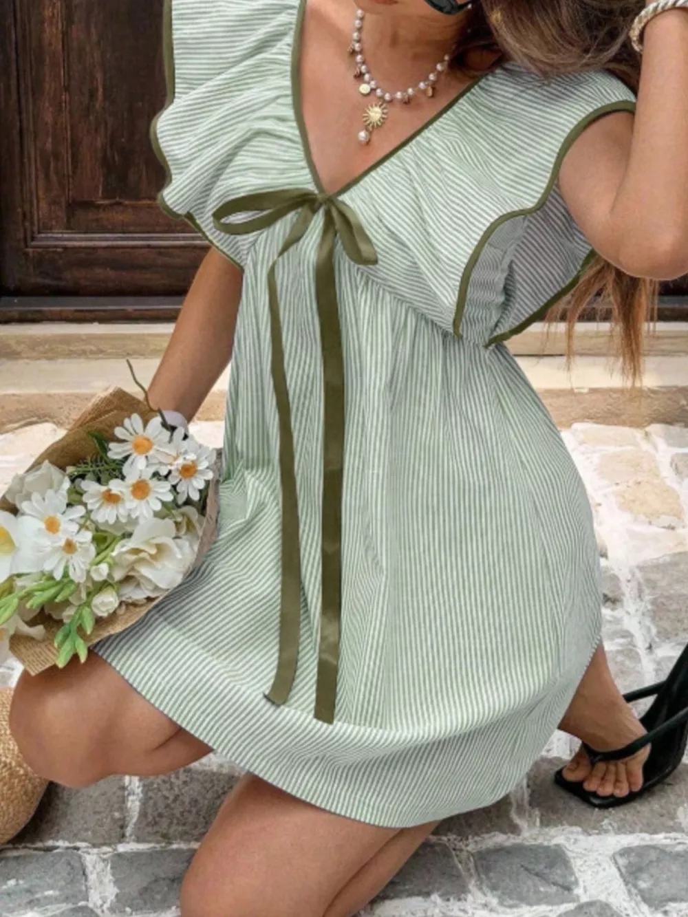 Striped Ruffle Sleeve Mini Dress, image 12