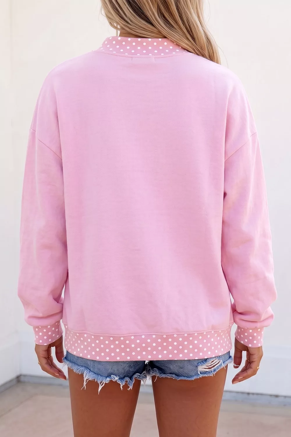 Polka Dot Letter Print Mock Neck Pullover Sweatshirt, image 2