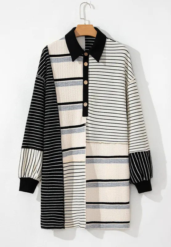 Striped Patchwork Long Sleeve Mini Dress, image 9