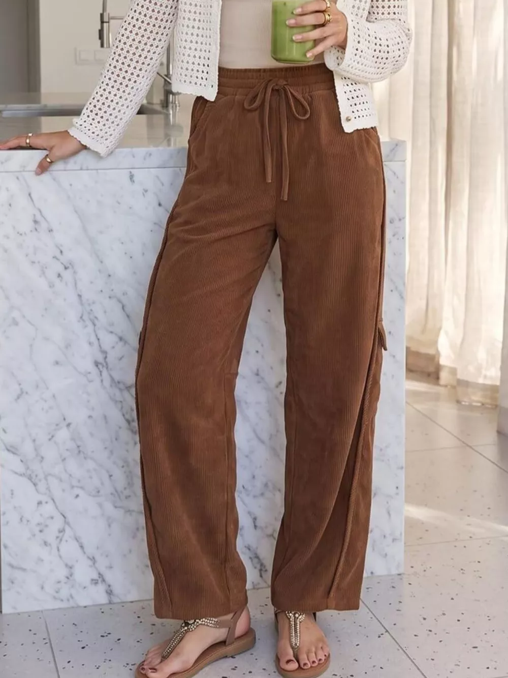 Drawstring Corduroy Pants, image 2