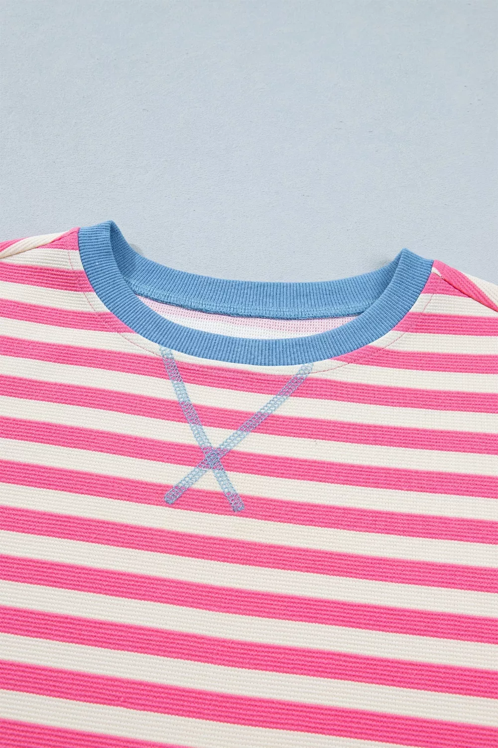 Stripe Contrast Patchwork Short Sleeve Loose Tee, image 6