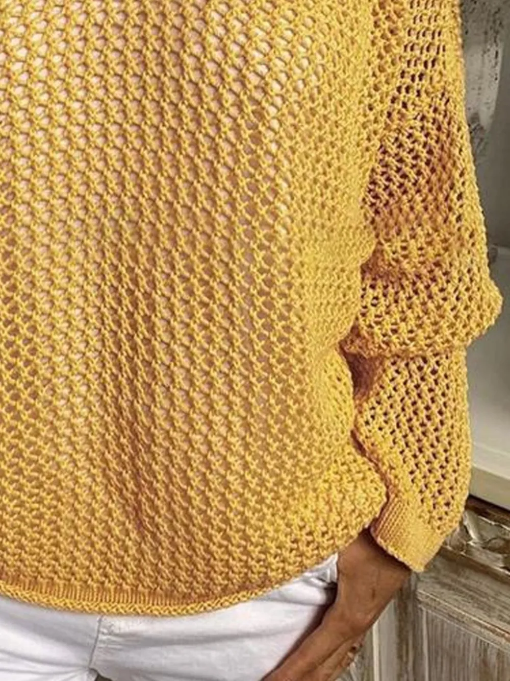 Openwork Long Sleeve Hooded Knit Cover Up, image 8