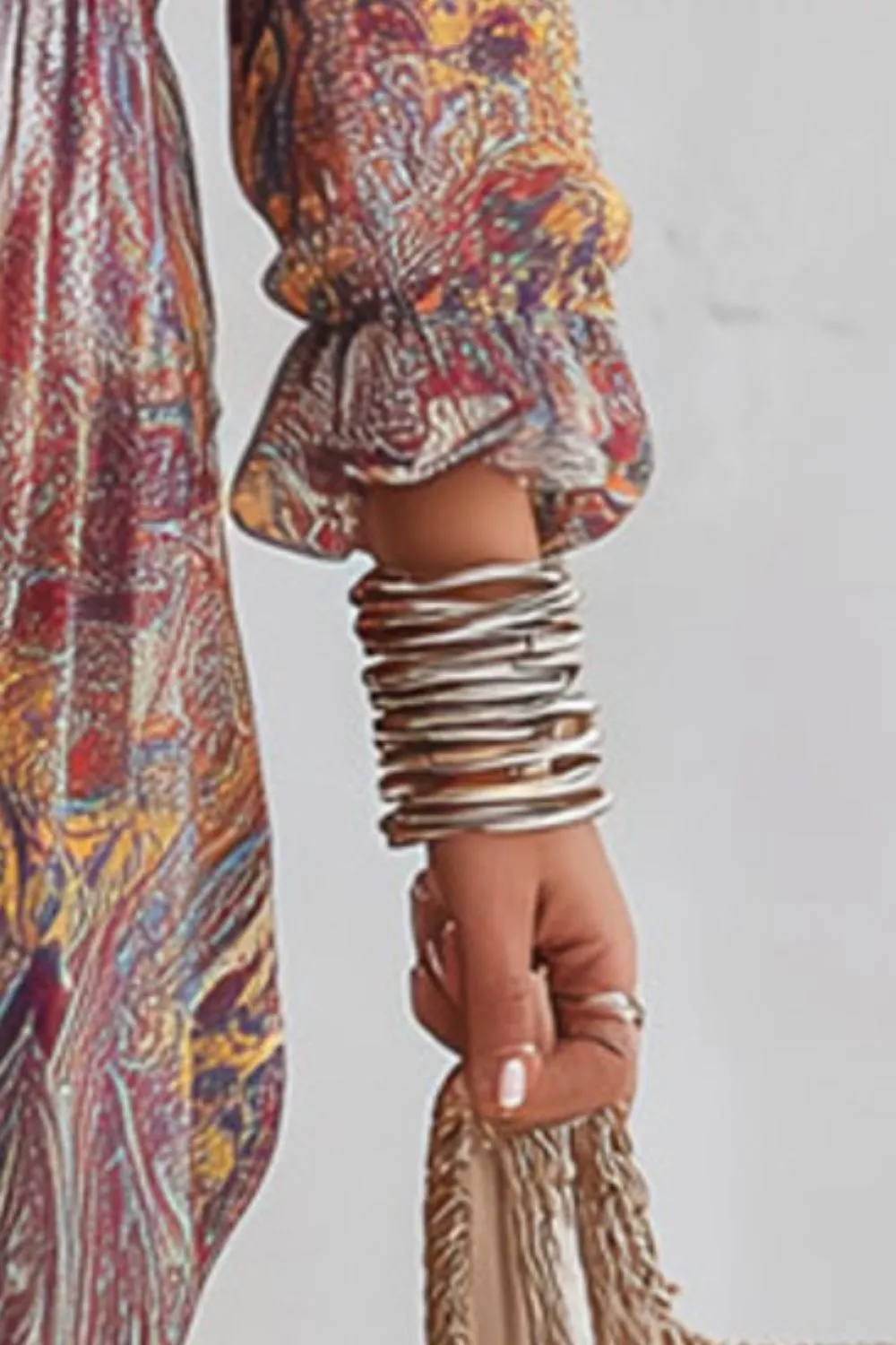 Paisley Print V-Neck Long Sleeve Maxi Dress, image 3