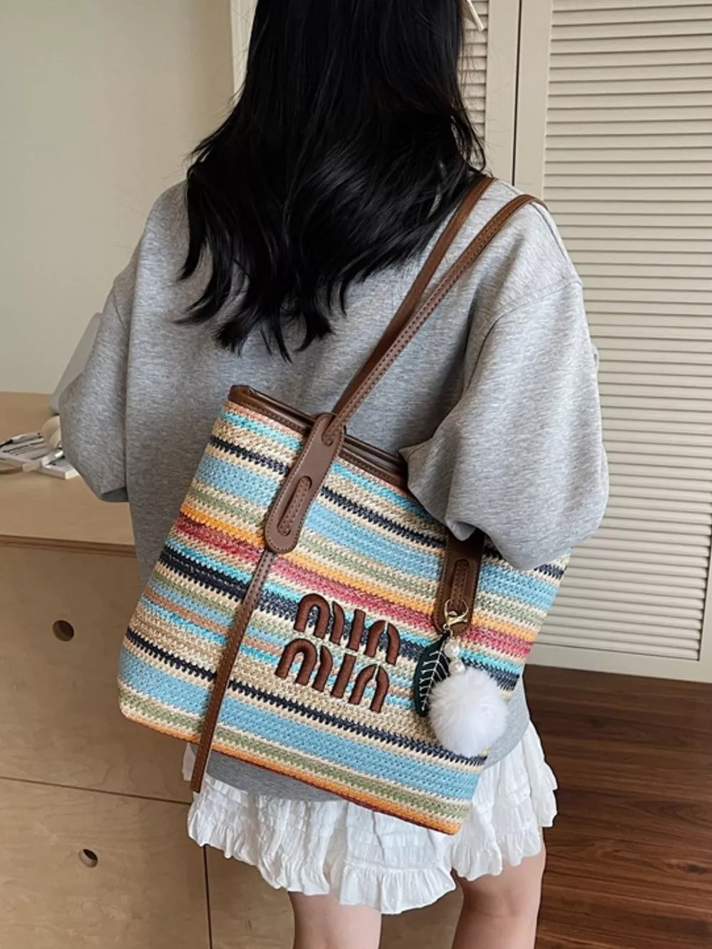 Striped Woven Shoulder Bag, image 5