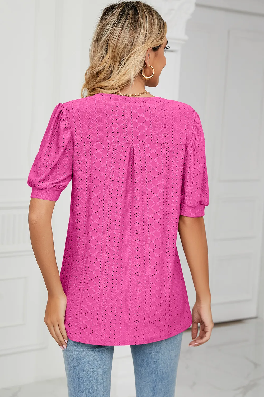 Eyelet Notched Short Sleeve T-Shirt, image 24