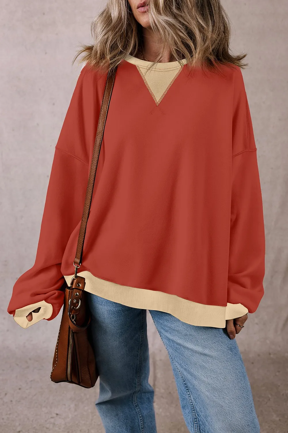 Contrast Round Neck Long Sleeve Sweatshirt, image 10