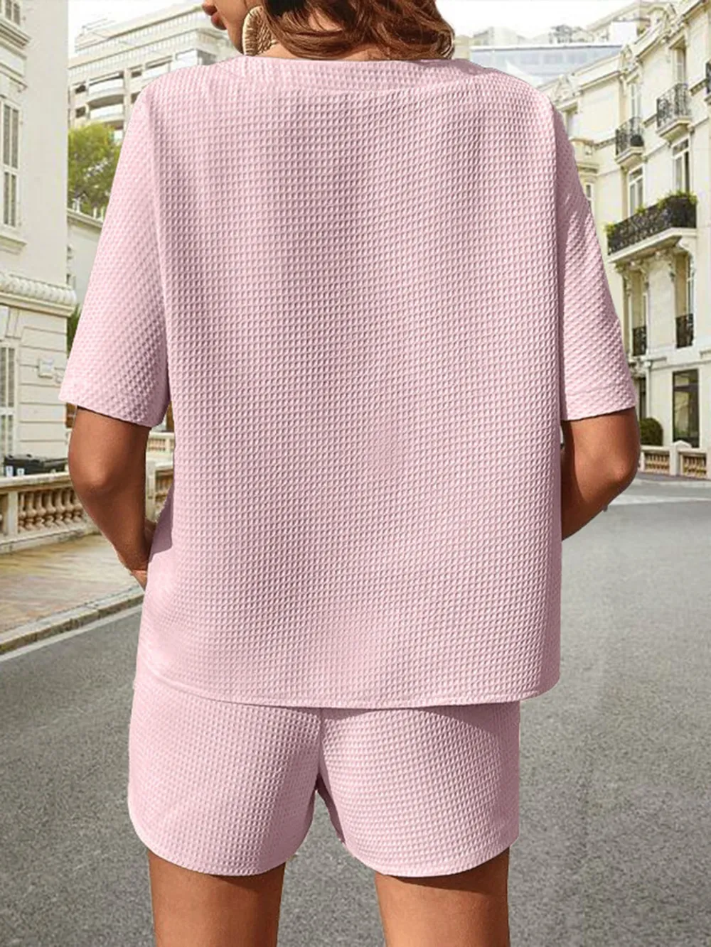 Waffle-Knit Half Sleeve Top and Shorts Set, image 30