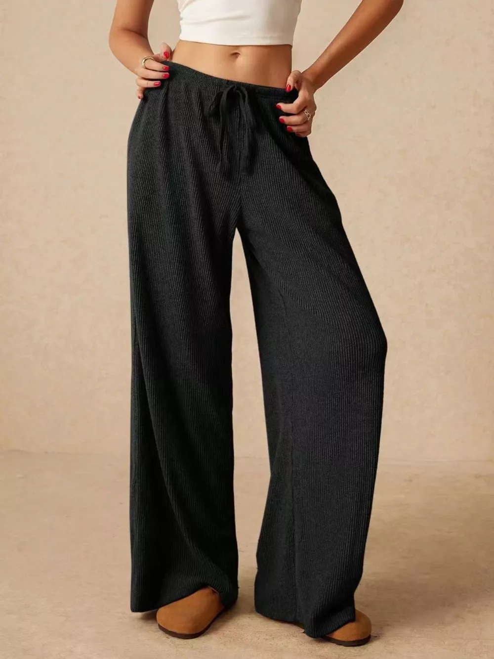 Drawstring Wide Leg Pants