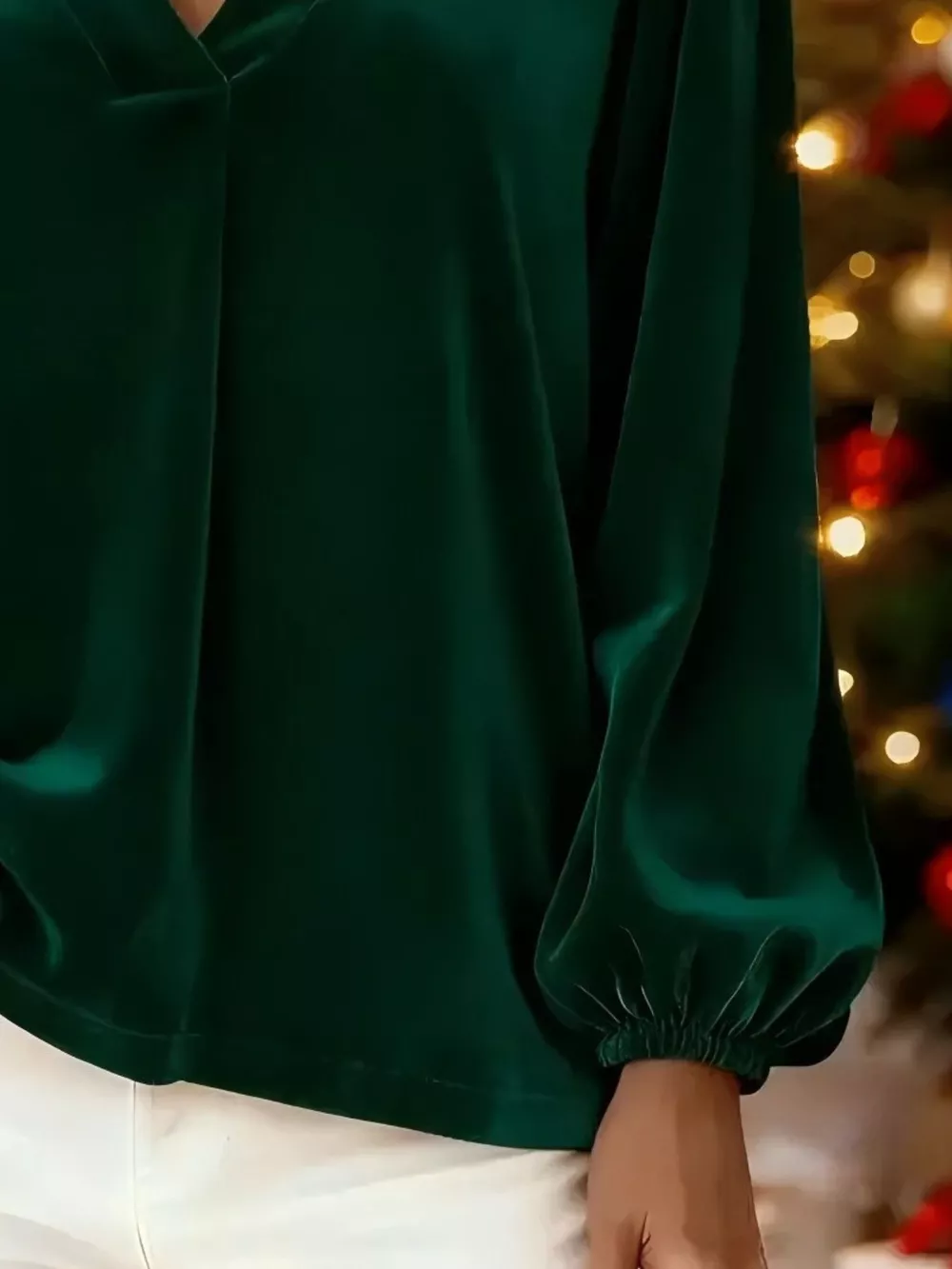 Full Size Velvet V-Neck Long Sleeve Blouse Plus Size, image 9