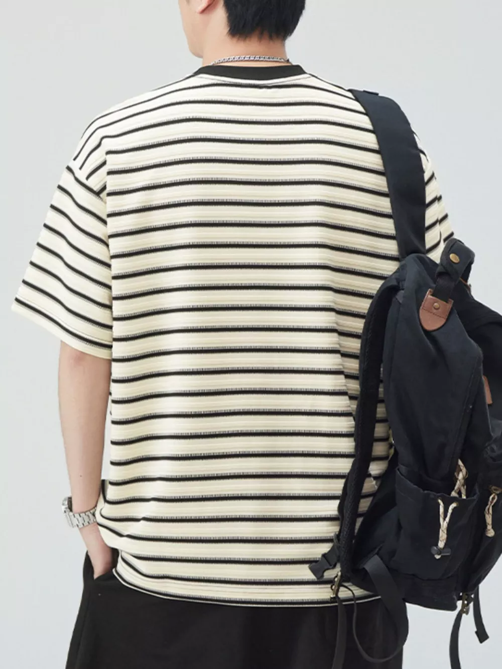 Men's Plus Size Striped Round Neck Half Sleeve T-Shirt, image 6