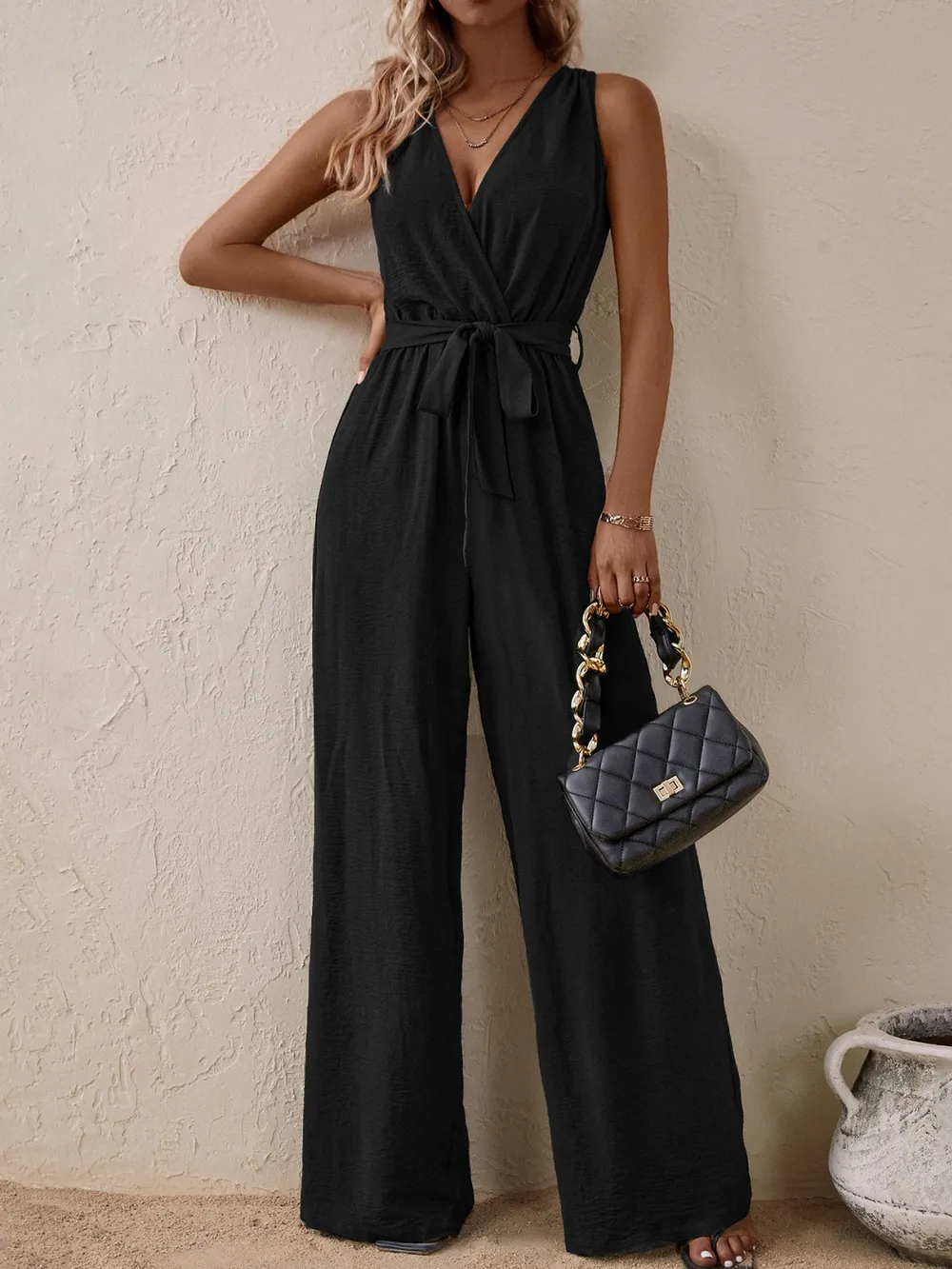 Tied Surplice Sleeveless Wide Leg Jumpsuit, image 26