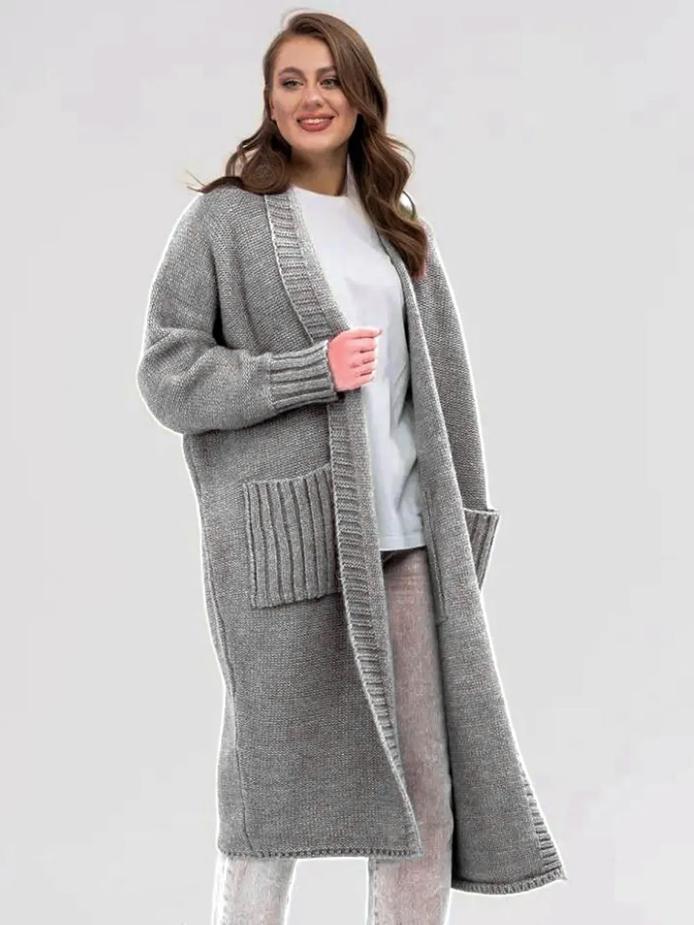 Pocketed Open Front Long Sleeve Longline Cardigan, image 9