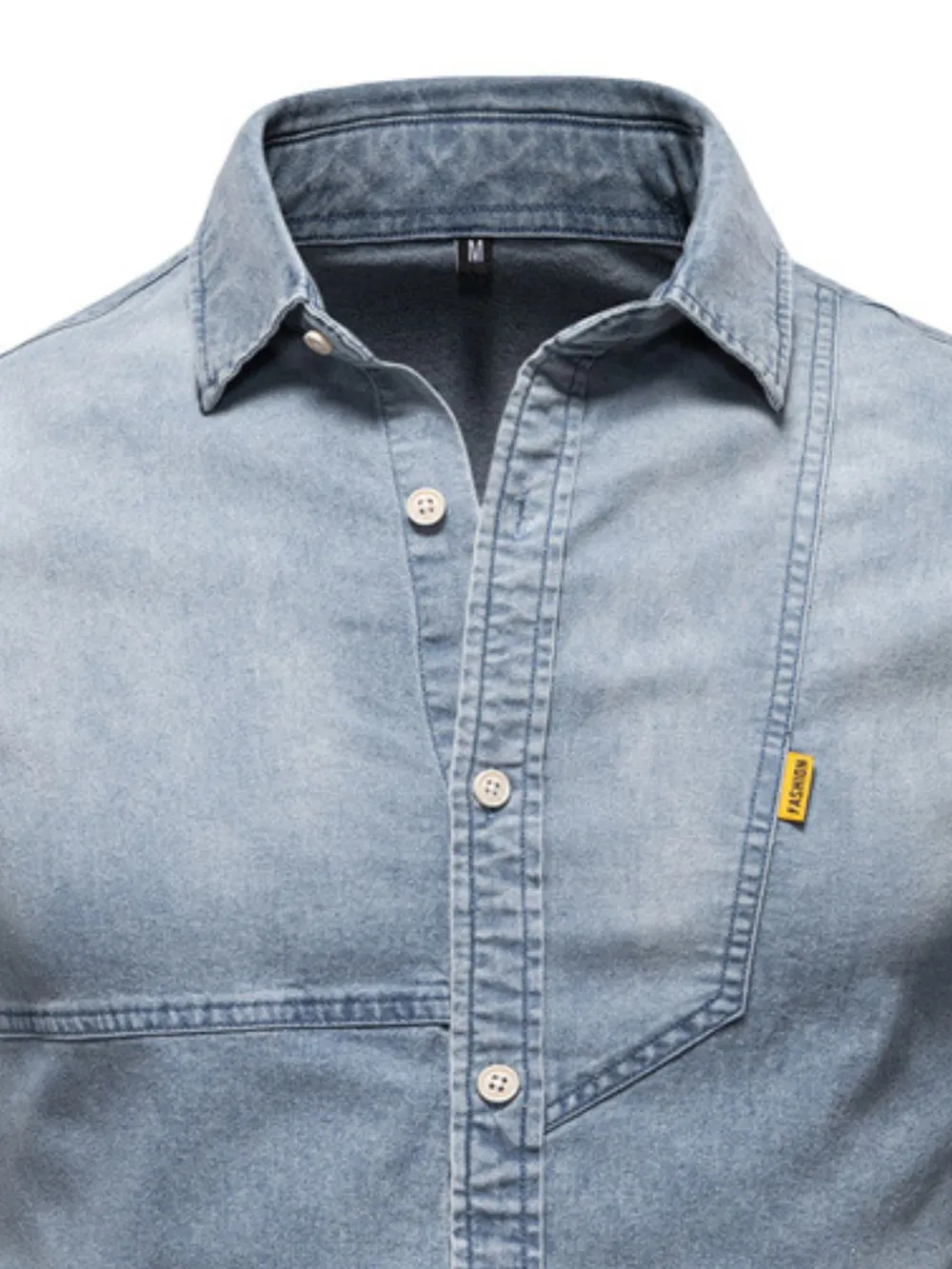 Men's Button Down Collared Neck Denim Shirt, image 3