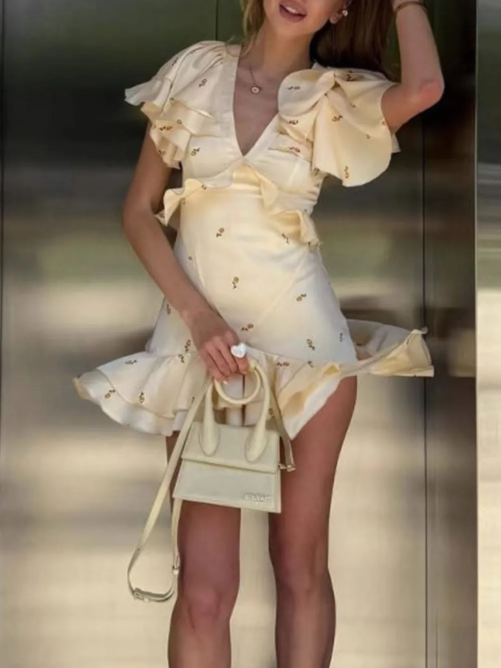 Printed Ruffled Flutter Sleeve Mini Dress, image 5