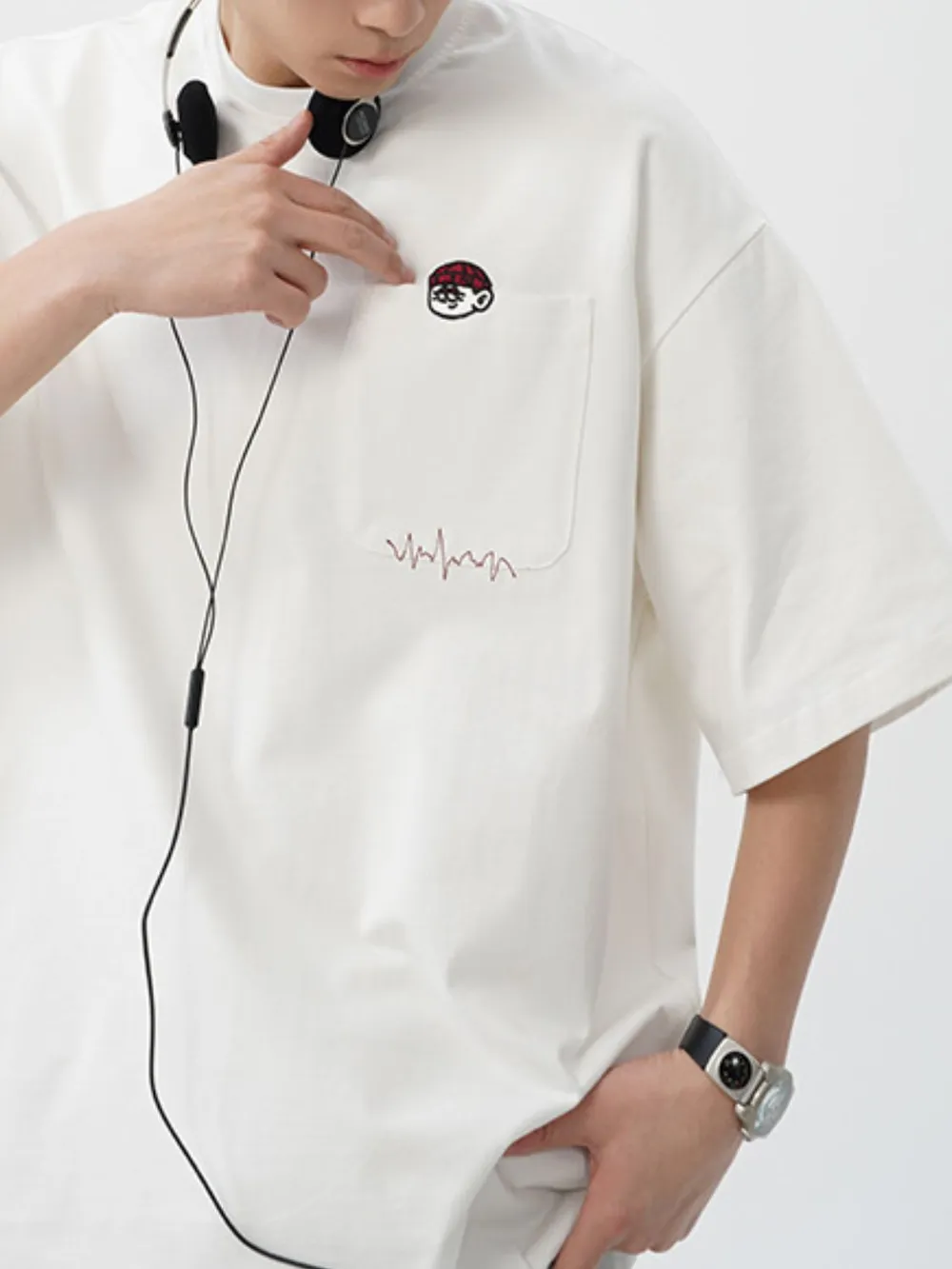 Men's Plus Size Round Neck Embroidered T-Shirt, image 11