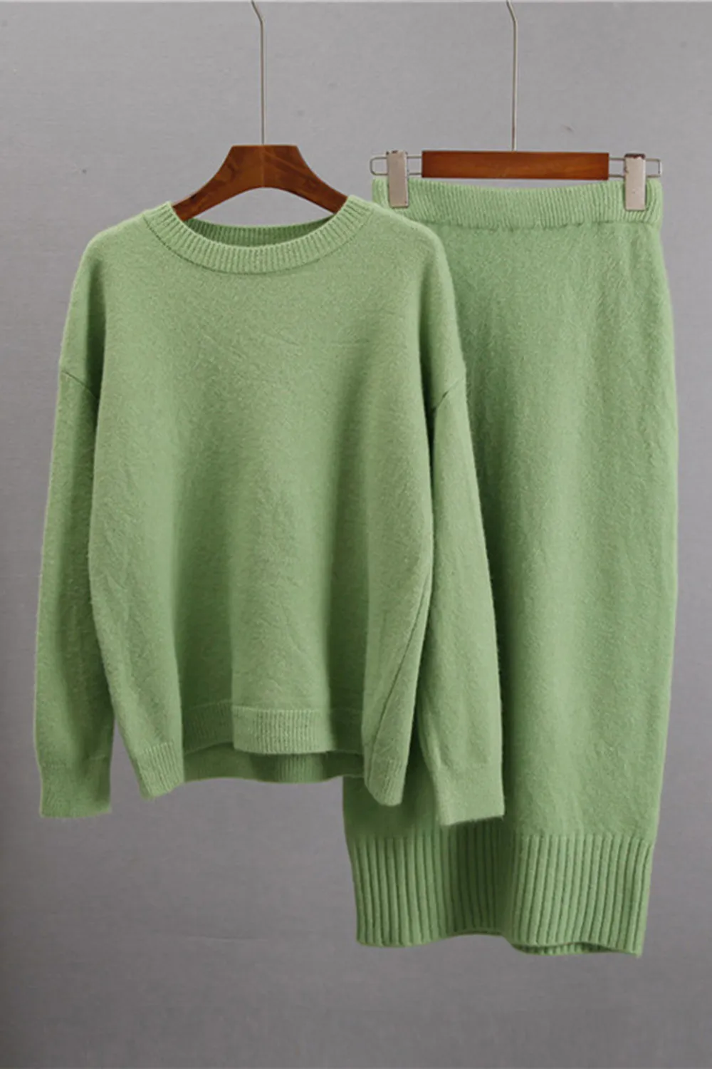 Round Neck Dropped Shoulder Top and Skirt Sweater Set, image 4
