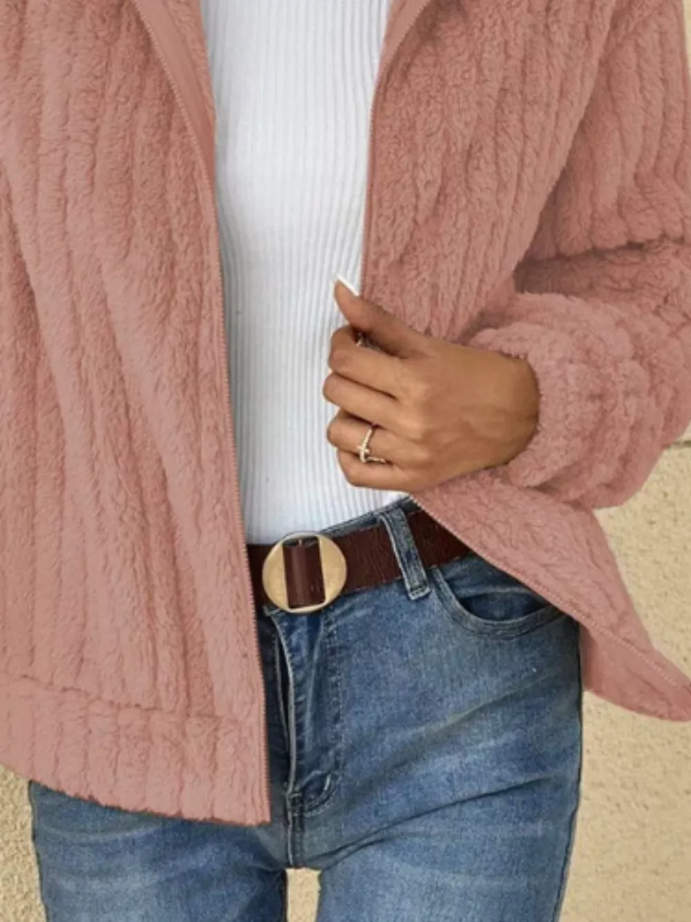 Full Size Zip-Up Long Sleeve Texture Jacket Plus Size, image 10