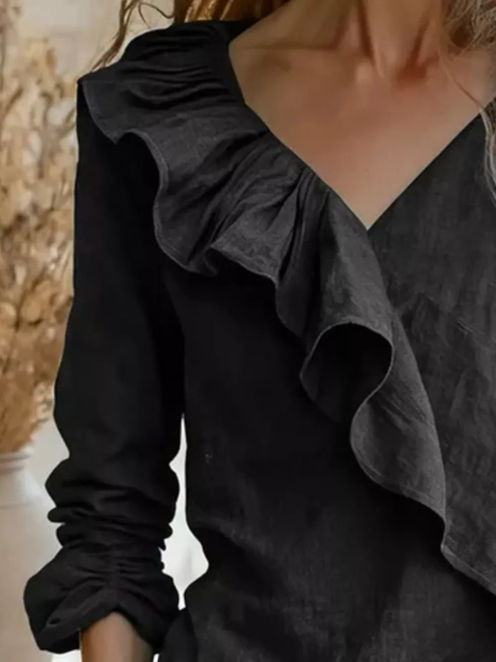 V-Neck Ruffled Long Sleeve Blouse, image 5