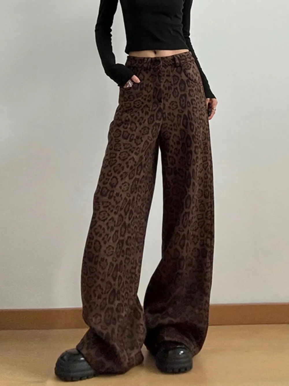 Leopard Print Wide Leg High Waist Pants, image 2