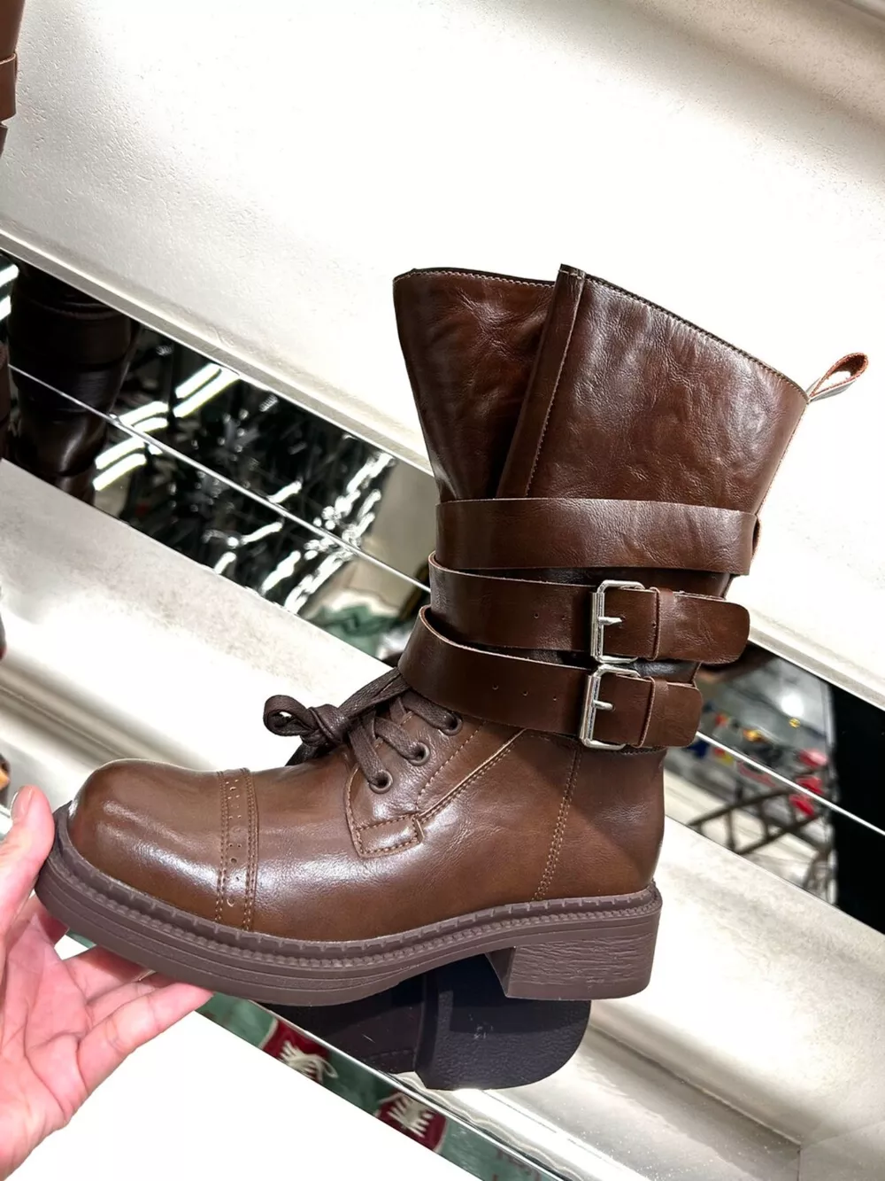 Buckled Leather Block Heel Boots, image 2