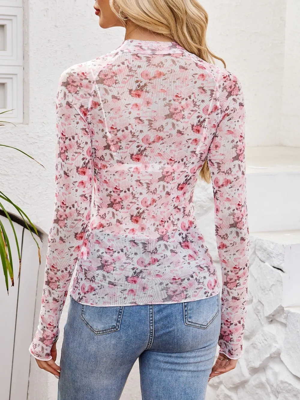 Floral Mock Neck Long Sleeve Top, image 26