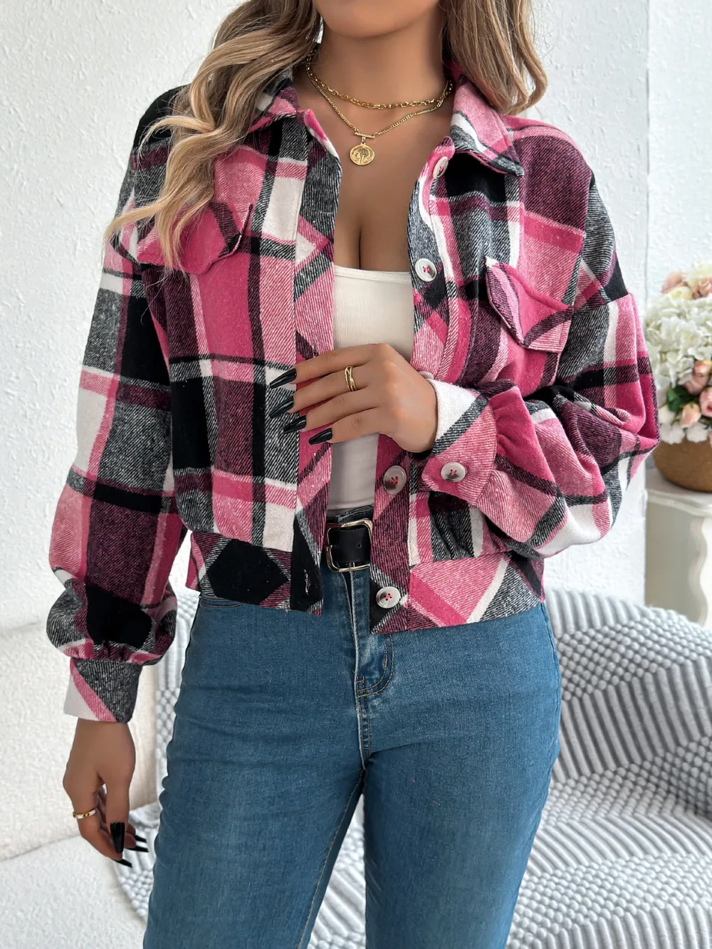 Plaid Button Up Long Sleeve Jacket, image 28