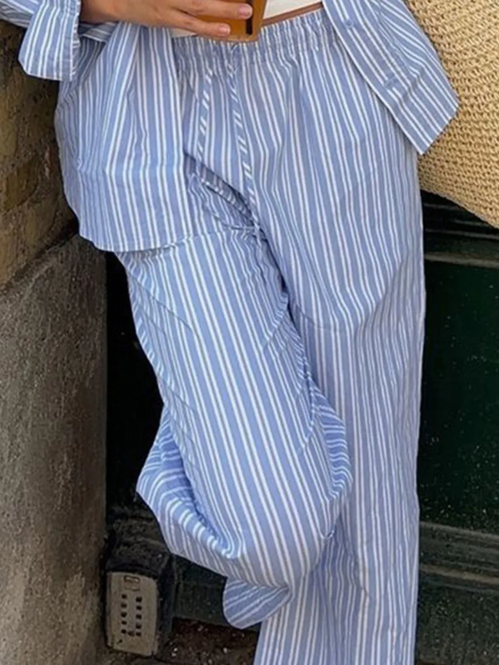 Striped Button Up Shirt and Pants Set, image 2