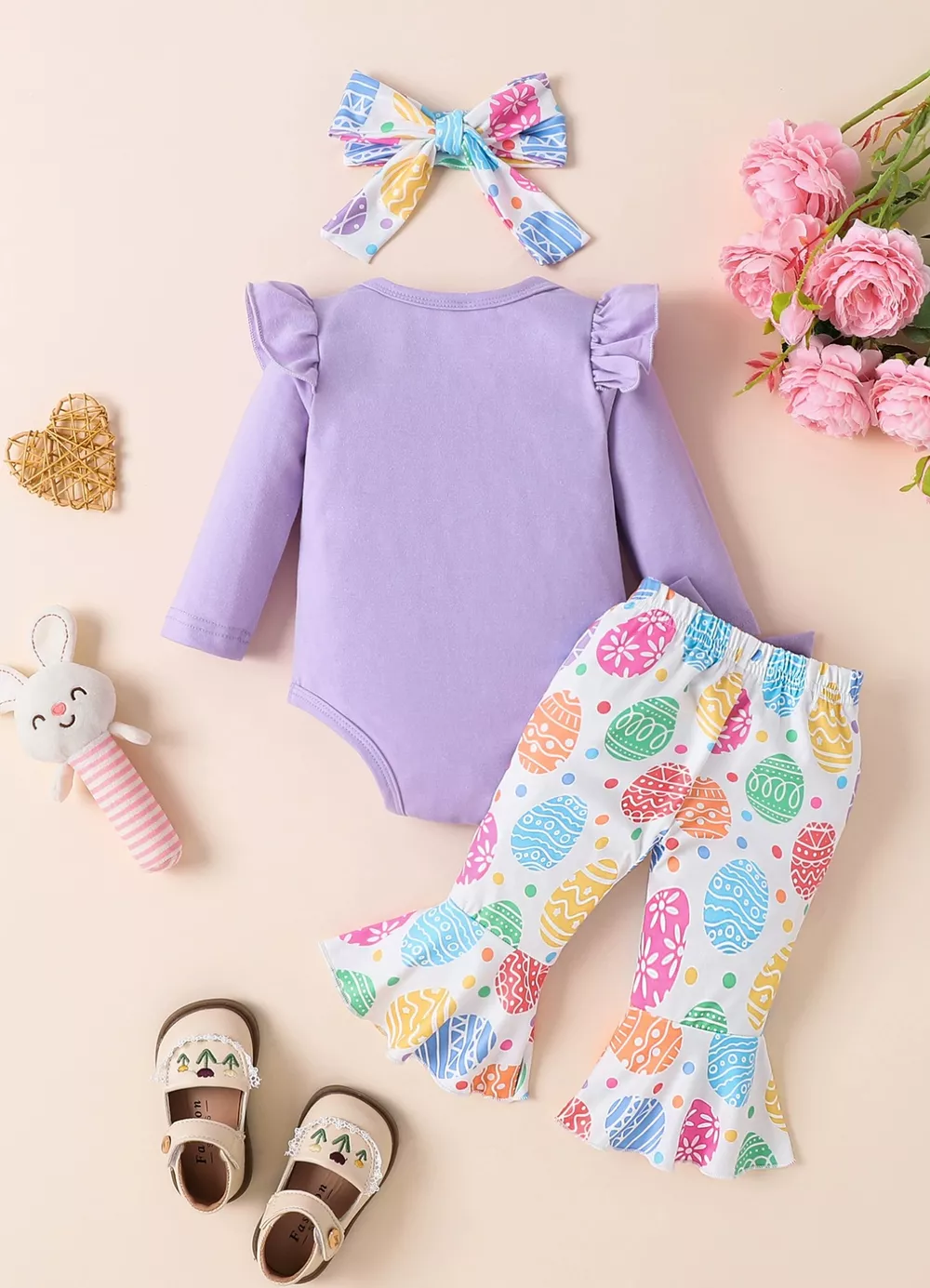 Children's Ruffled Bodysuit and Pants Set with Headband, image 10