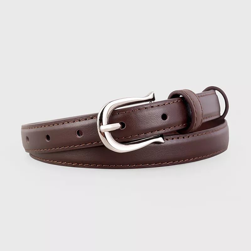 Leather Skinny Belt with Silver Buckle, image 7