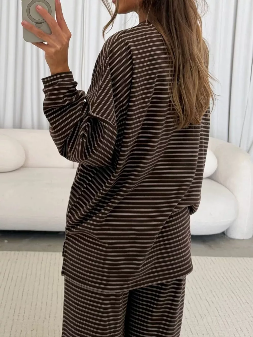 Striped Dropped Shoulder Top and Pants Lounge Set, image 4