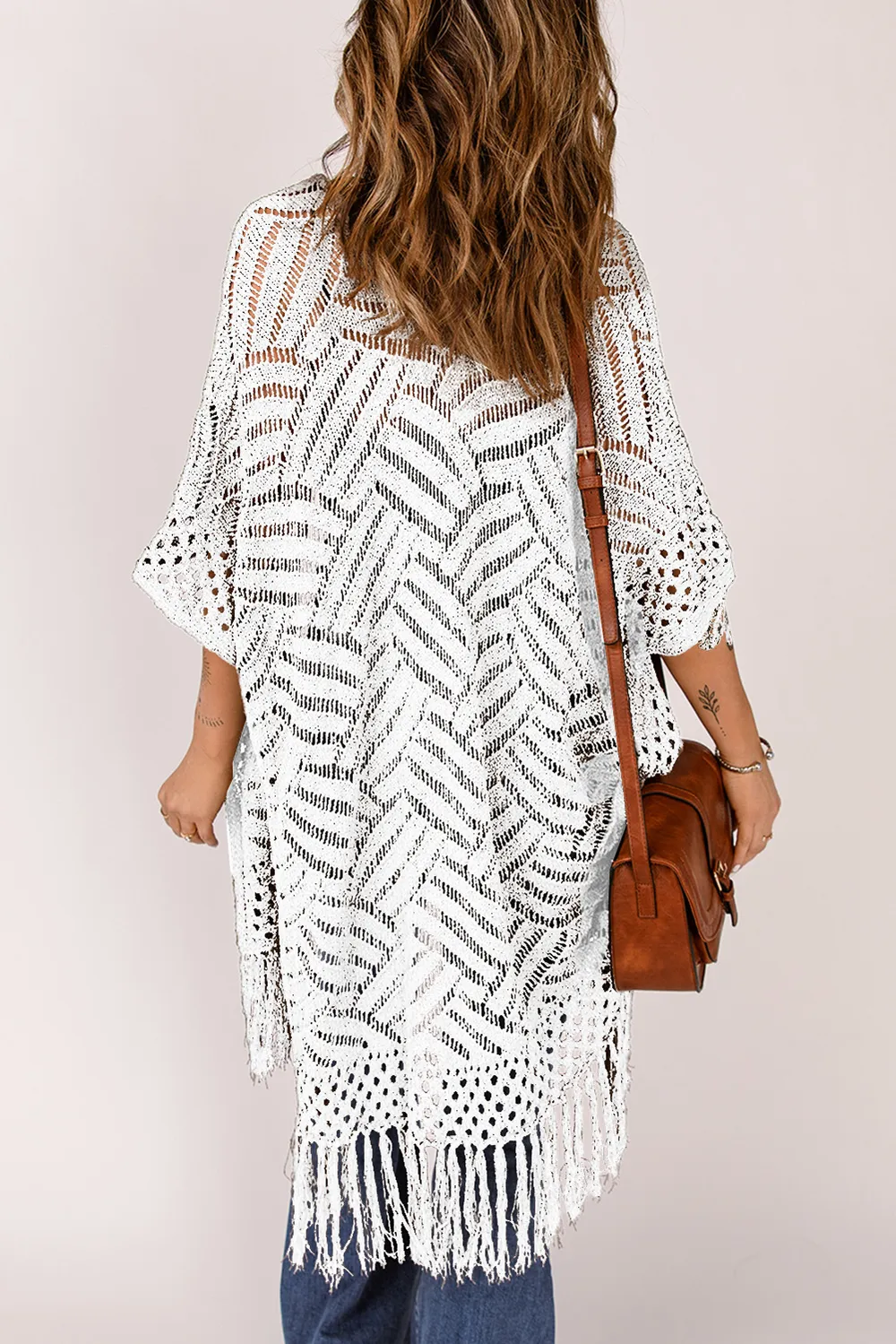 Openwork Open Front Cardigan with Fringes, image 23