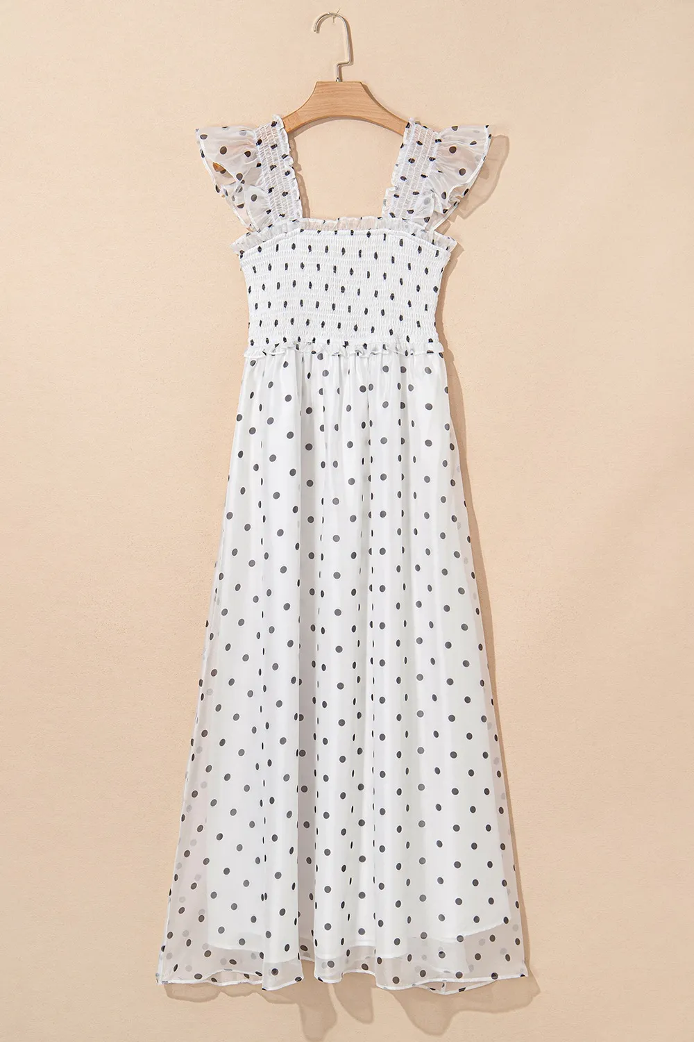 Polka Dot Ruffle Sleeve Smocked Midi Dress, image 11