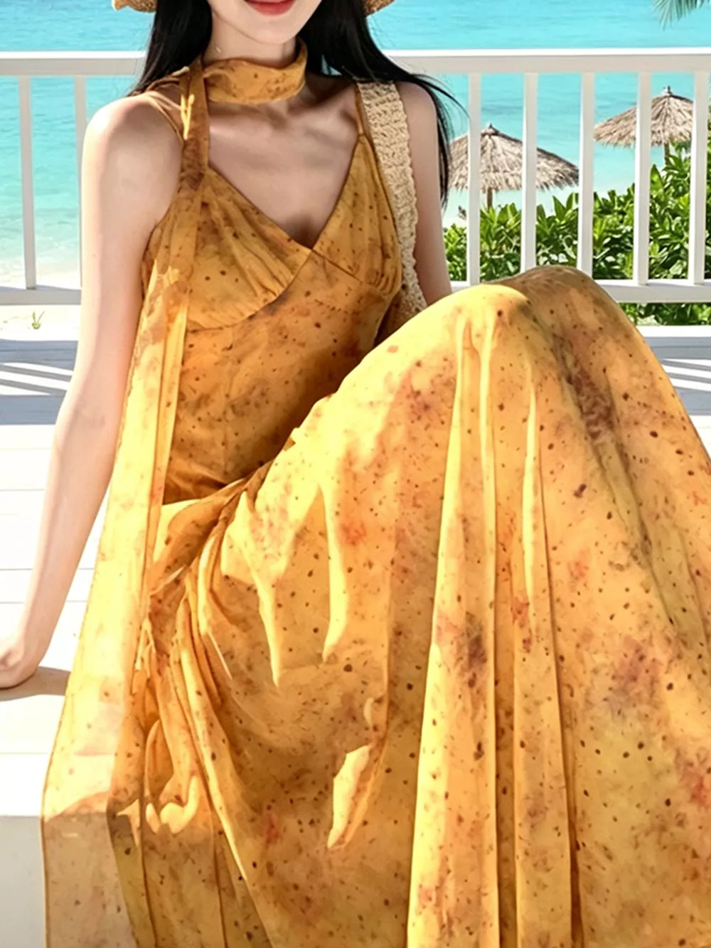 Floral Print V-Neck Cami Dress with Scarf, image 4